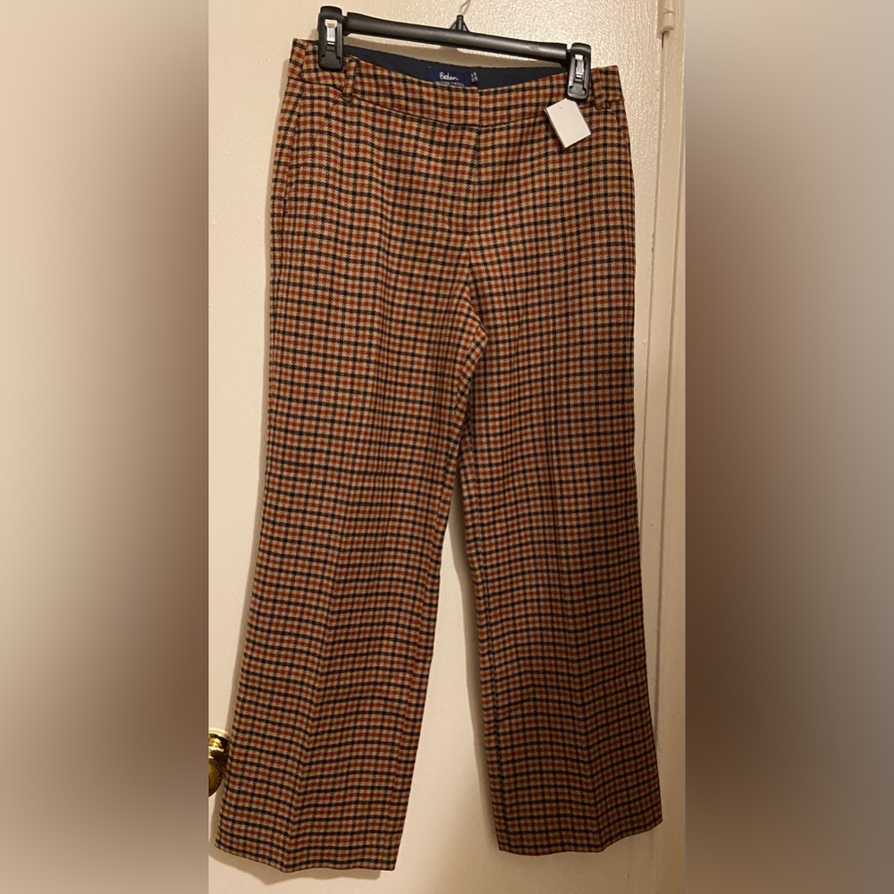 Boden Checkered Wide Leg Pants - Brown and Black